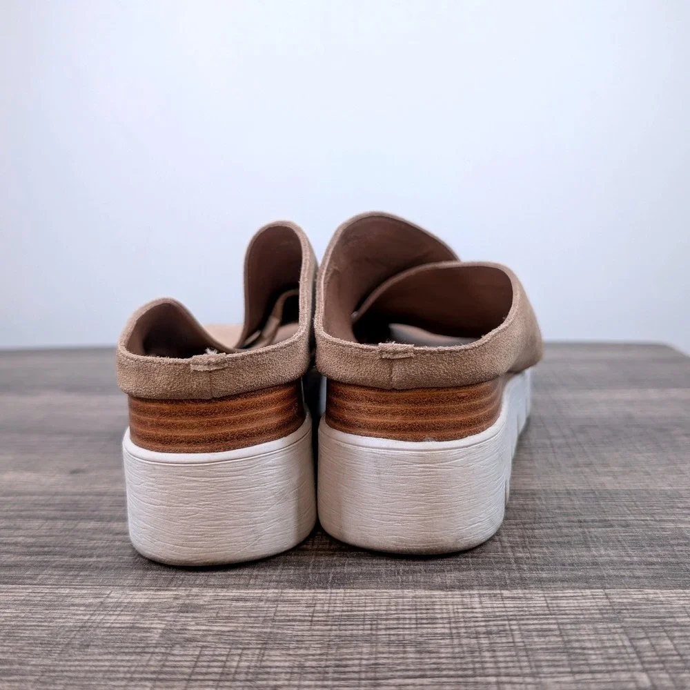 Anthropologie Silent D Racket Tan Suede‎ Crossover Platform Slide Sandals
